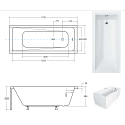 Besco Modern 180x80 Wanna akrylowa z nogami i złotym syfonem antybakteryjna