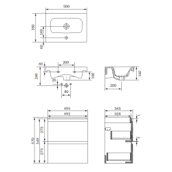 Nowoczesny zestaw: szafka z umywalką MODUO SLIM 50 w kolorze antracyt - styl i funkcjonalność!