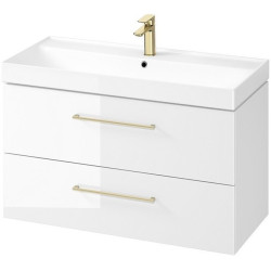 Elegancka Szafka LARGA 100 z Białą Umywalką i Złotymi Uchwytami - Wyrafinowany Styl i Funkcja