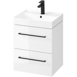 Elegancka Szafka Biała z Umywalką LARGA 50 - Stylowy Uchwyt w Czarnej Tonacji