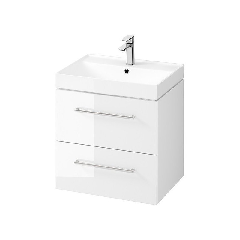 Elegancka Szafka Łazienkowa LARGA 60 Biała z Umywalką i Chromowanym Uchwytom