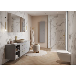 Szafka Łazienkowa LARGA 60 cm z Umywalką, Stylowy Szary Design, Pozłacane Uchwyty