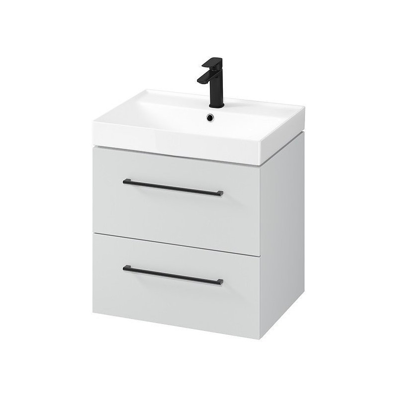 Stylowa szafka LARGA 60 z umywalką, szara z czarnym uchwytem