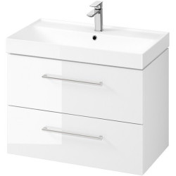 Elegancka Szafka Łazienkowa LARGA 80 z Chromowanymi Uchwytami i Białą Umywalką