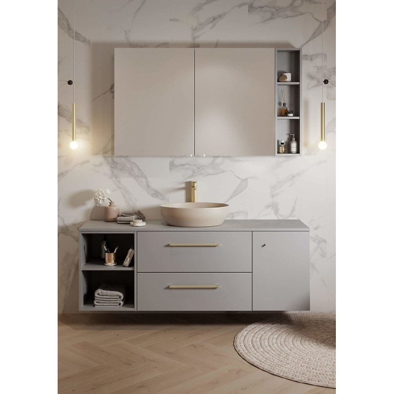 Elegancka szafka z umywalką 80 cm, szara z złotym uchwytem - luksus do Twojej łazienki