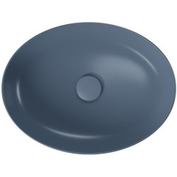 Odkryj elegancję! Niebieska umywalka Larga elipsa 50x38 cm mat z korkiem w zestawie