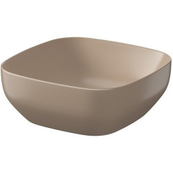 Nowoczesna umywalka nablatowa Larga 38x38 cm w brązowym macie z korkiem – styl i elegancja