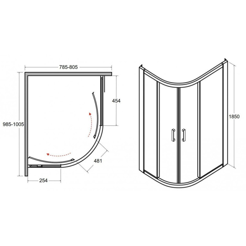 Kabina prysznicowa asymetryczna Modern 185 100x80 cm transparentna