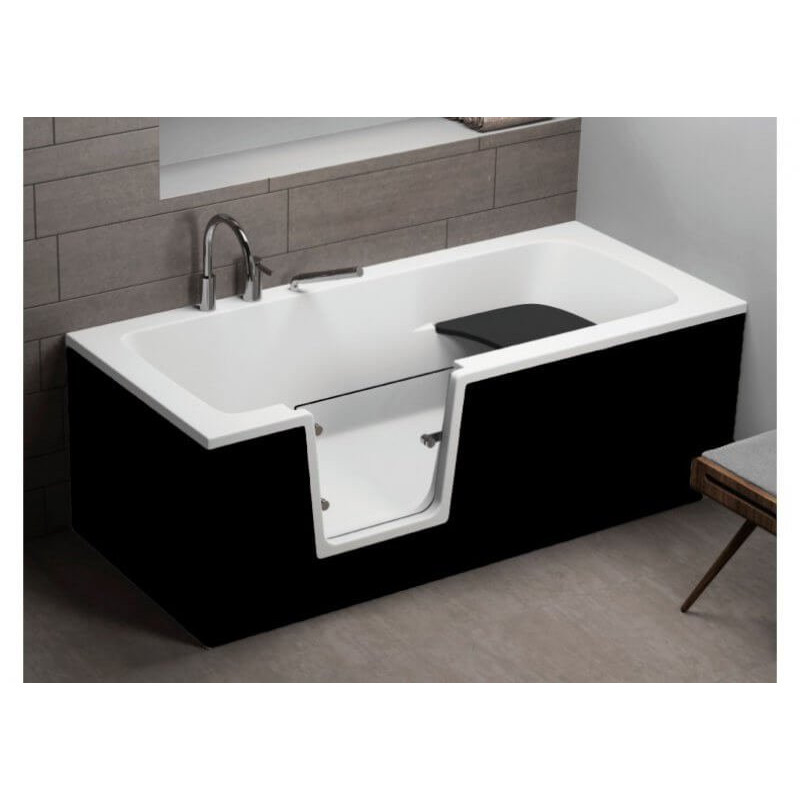 Wanna Polimat VOVO 160x75 Akrylowa Czarna z Drzwiami i Syfonem