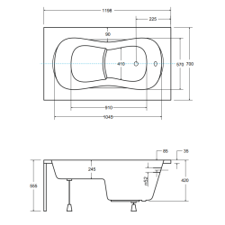 Besco Aria 120 wanna z siedziskiem akrylowa z obudową, z nóżkami i syfonem