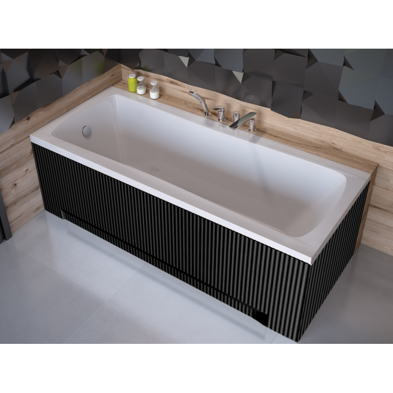 Stylowa Wanna Akrylowa BESCO Optima 160x70 z Czarną Obudową i Syfonem 5w1