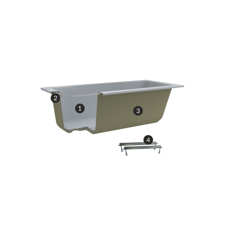 wanna akrylowa Stabilsound Plus® Milos 140x70x57 cm, prostokątna ze stelażem