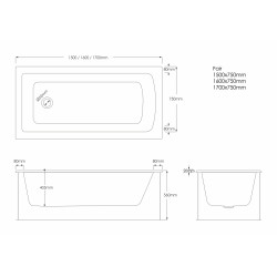 wanna akrylowa Stabilsound Plus® Fair SET 170x75x57 cm, prostokątna z nośnikiem