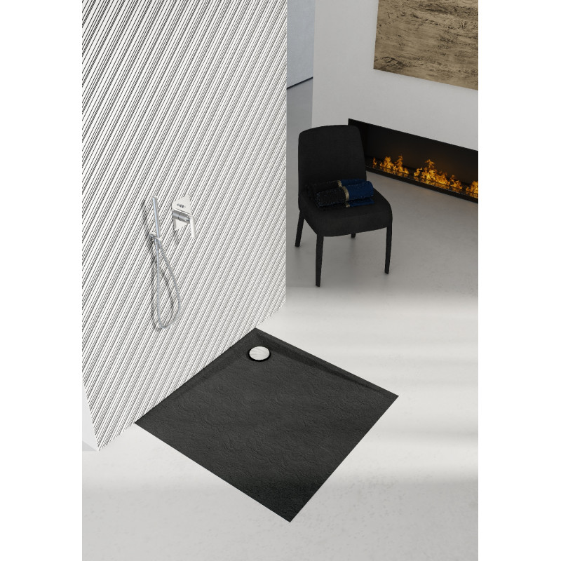 Schedline Brodzik kompozytowy Stabilsound Plus® Libra Black Stone 90x90x3 cm, kwadratowy, Gwarancja 15 lat