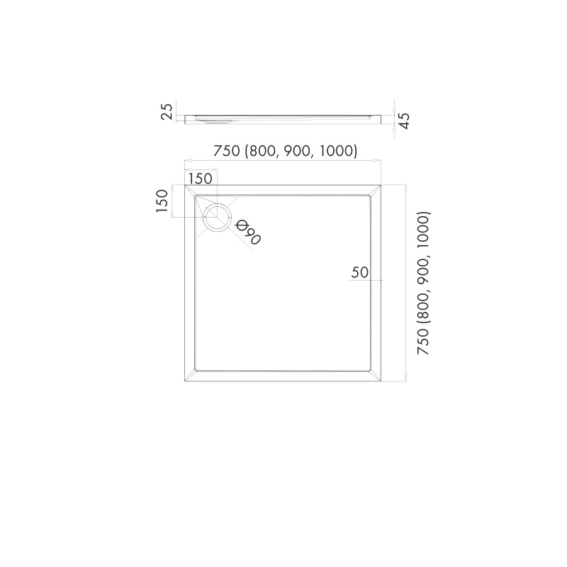 Schedline Brodzik kompozytowy Stabilsound Plus® Estima 80x80x4,5 cm, kwadratowy, Gwarancja 15 lat