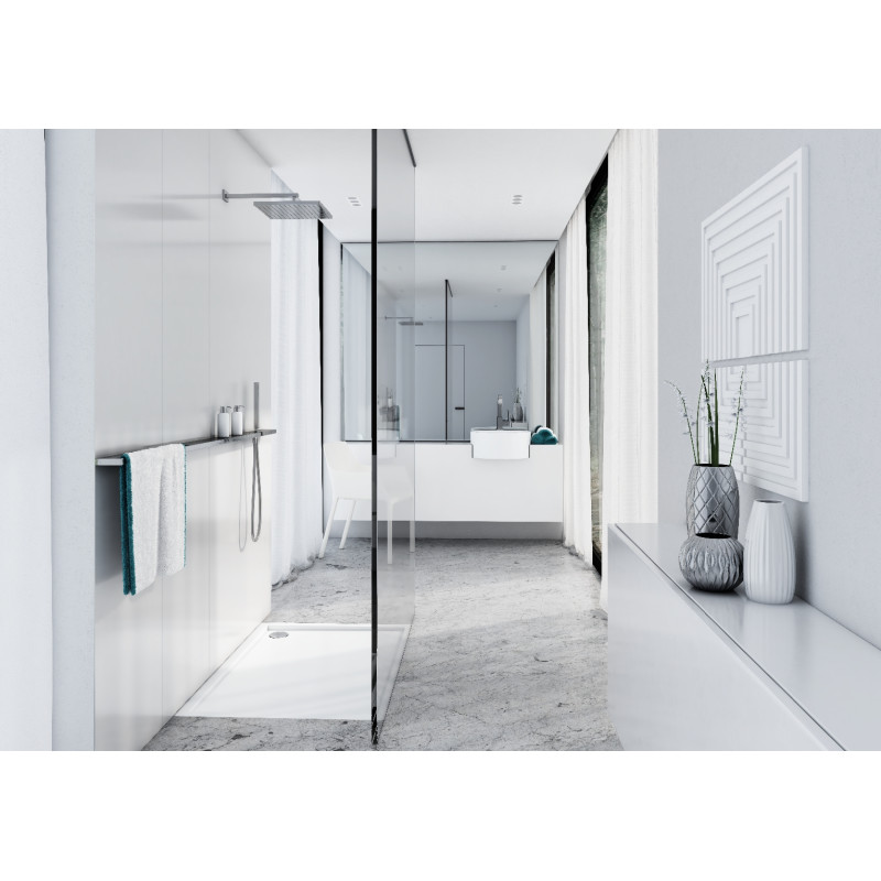 Schedline Brodzik kompozytowy Stabilsound Plus® Estima 70x90x4,5 cm, prostokątny z odpływem w narożniku, Gwarancja 15 lat