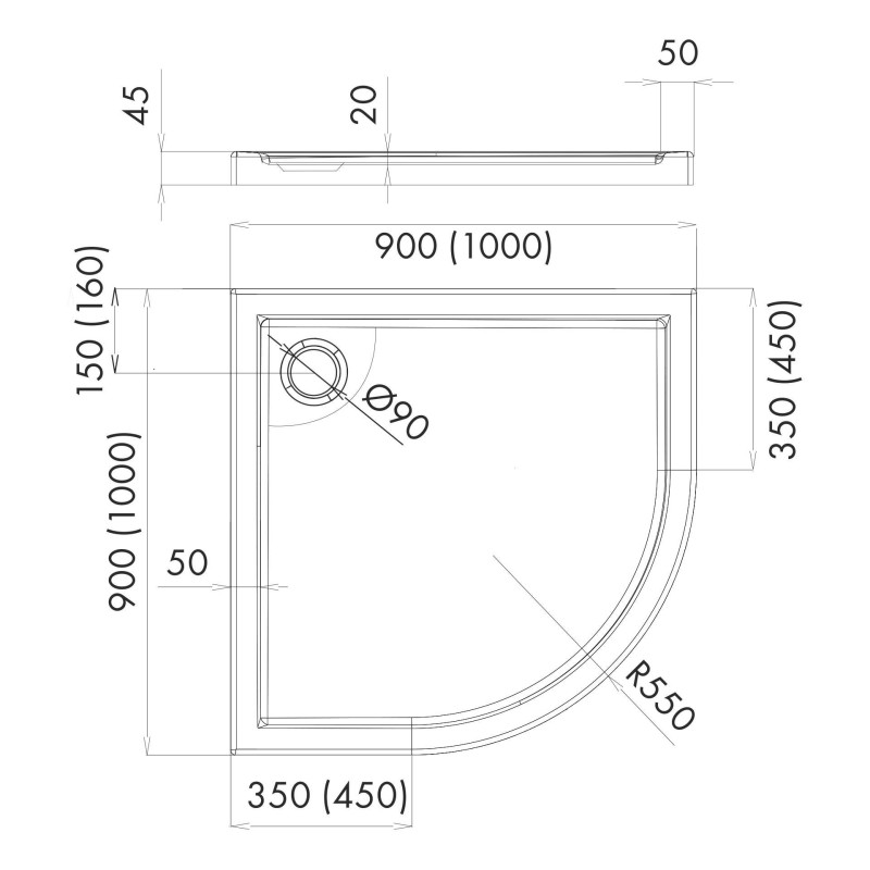 Schedline Brodzik kompozytowy Stabilsound Plus® Erida 90x90x5 cm R55, półokrągły, Gwarancja 15 lat