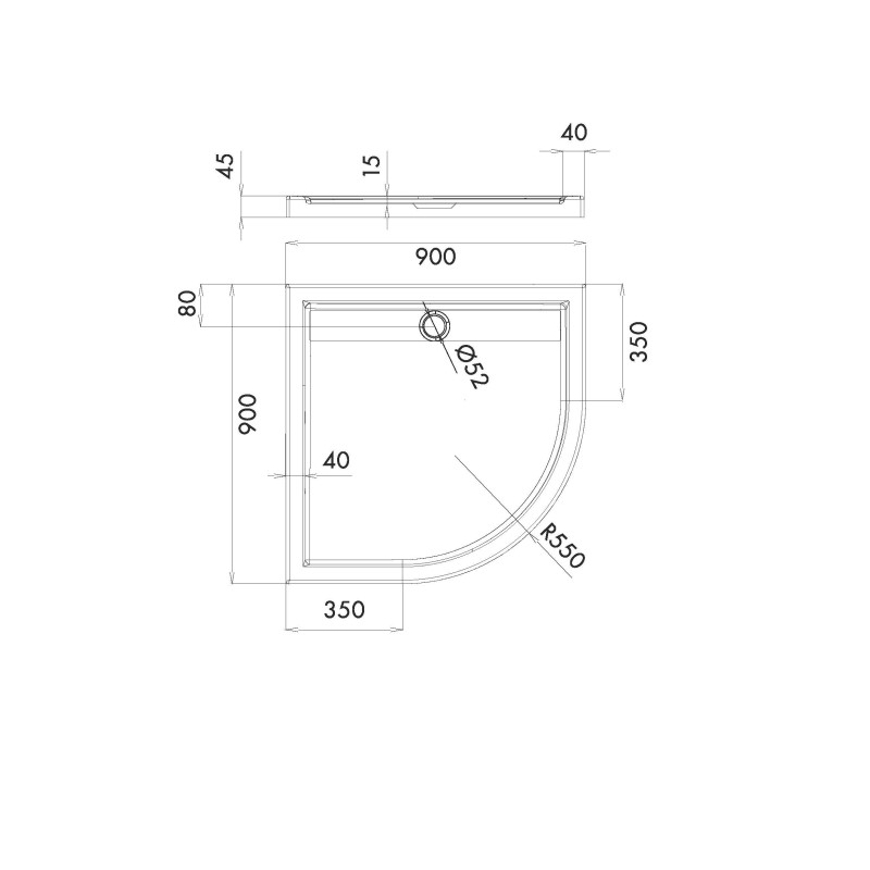 Schedline Brodzik kompozytowy Stabilsound Plus® Estra 90x90x4,5 cm R55, półokrągły, Gwarancja 15 lat