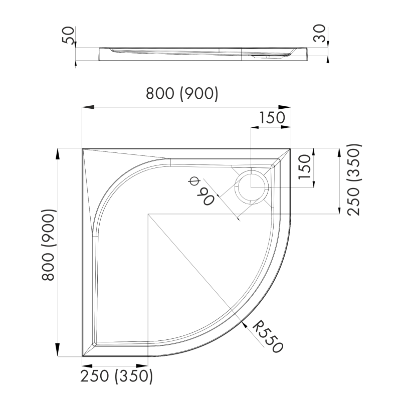 Schedline Brodzik kompozytowy Stabilsound Plus® Canes 80x80x5 cm R55, półokrągły, Gwarancja 15 lat