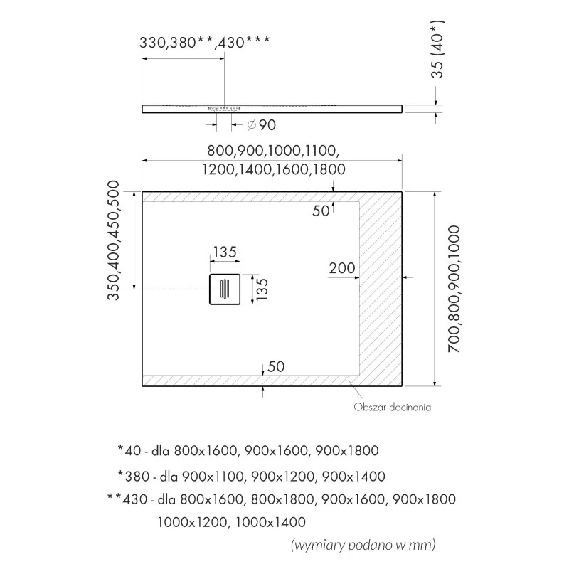 Schedline Brodzik kompozytowy Stabilsound Plus® Protos Cement Stone 90x160x4 cm, prostokątny, Gwarancja 15 lat