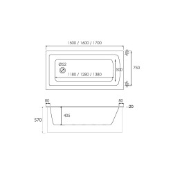 wanna akrylowa Standard Plus Praia SET 160x75x57 cm, prostokątna z nośnikiem