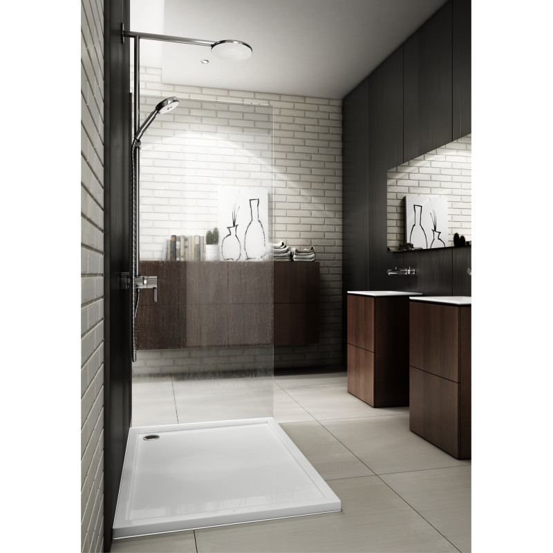 Schedline Brodzik kompozytowy Stabilsound Plus® Estima 75x80x4,5 cm, prostokątny z odpływem w narożniku, Gwarancja 15 lat