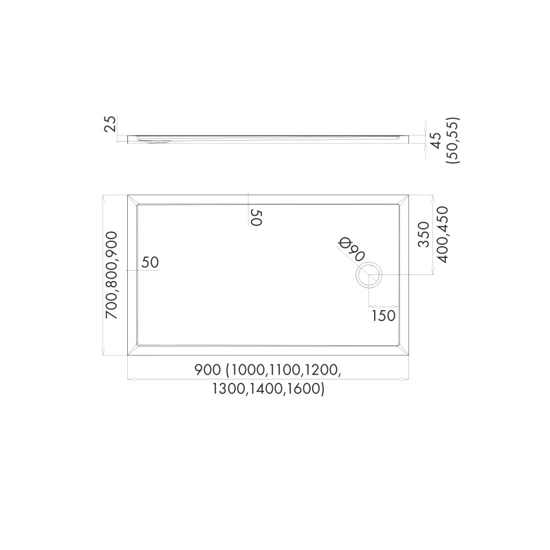 Schedline Brodzik kompozytowy Stabilsound Plus® Estima 90x140x4,5 cm, prostokątny z odpływem na krótszym boku, Gwarancja 15 lat