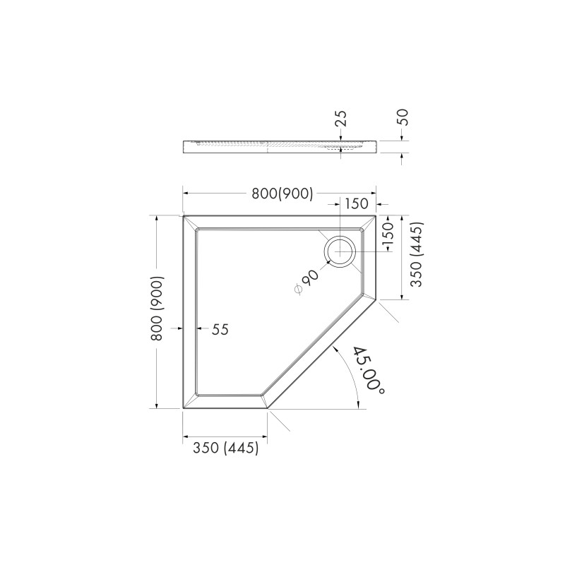 Schedline Brodzik kompozytowy Stabilsound Plus® Estima 90x90x5 cm, pięciokątny, Gwarancja 15 lat