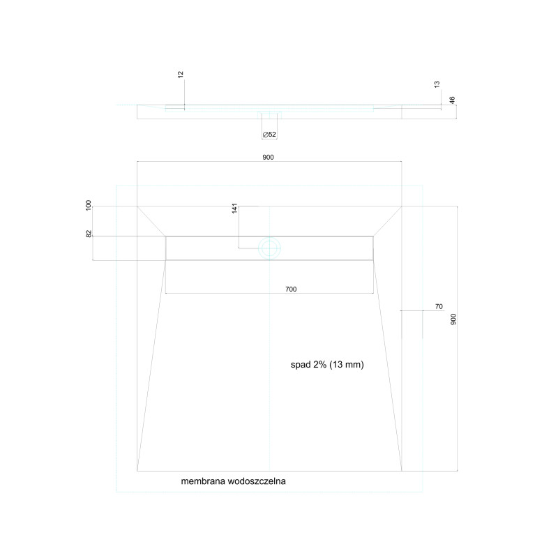 Brodzik podpytkowy Stabilsound Plus® Esco-Line 90x90x5/12,5 cm, kwadratowy