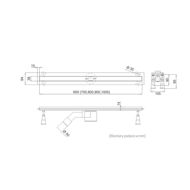 Odpływ liniowy Slight Line Black 90x3,5x9,5 cm z maskownicą Slight-Plate Black