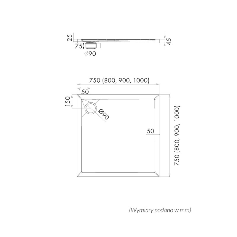 Schedline Brodzik akrylowy Sharper Cement Stone 80x80x4,5 cm, kwadratowy, Gwarancja 7 lat
