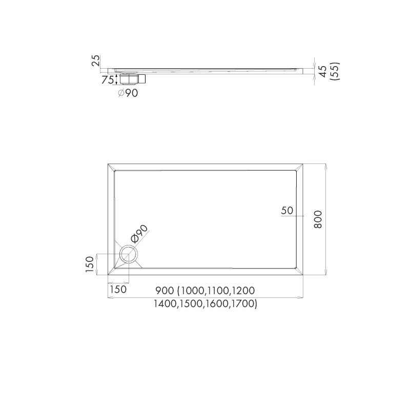 Schedline Brodzik akrylowy Sharper Cement Stone 90x100x4,5 cm, prostokątny, Gwarancja 7 lat