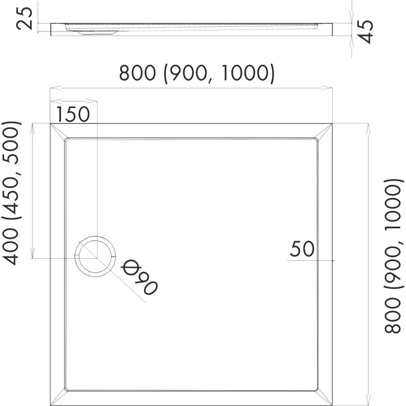 Schedline Brodzik akrylowy Sharper Cement Stone 90x90x4,5 cm, kwadratowy, Gwarancja 7 lat