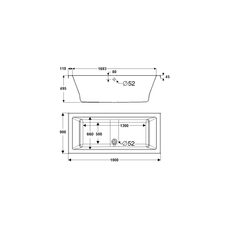 wanna akrylowa Stabilsound Plus® Vella 2.0 190x90x57 cm, prostokątna ze stelażem