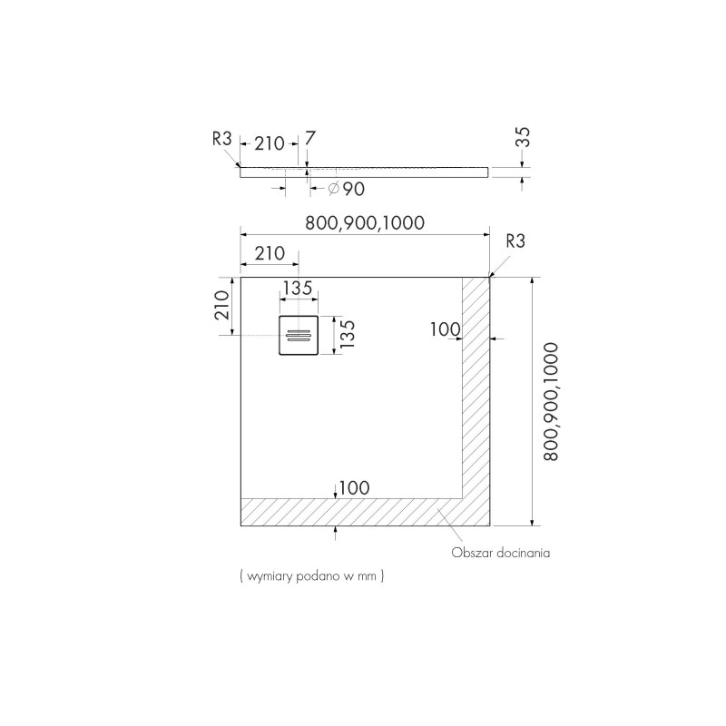 Schedline Brodzik kompozytowy Stabilsound Plus® Protos Cashemere Stone 90x90x3,5 cm, kwadratowy, Gwarancja 15 lat