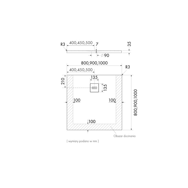 Schedline Brodzik kompozytowy Stabilsound Plus® Protos Cashemere Stone 90x90x3,5 cm, kwadratowy, Gwarancja 15 lat
