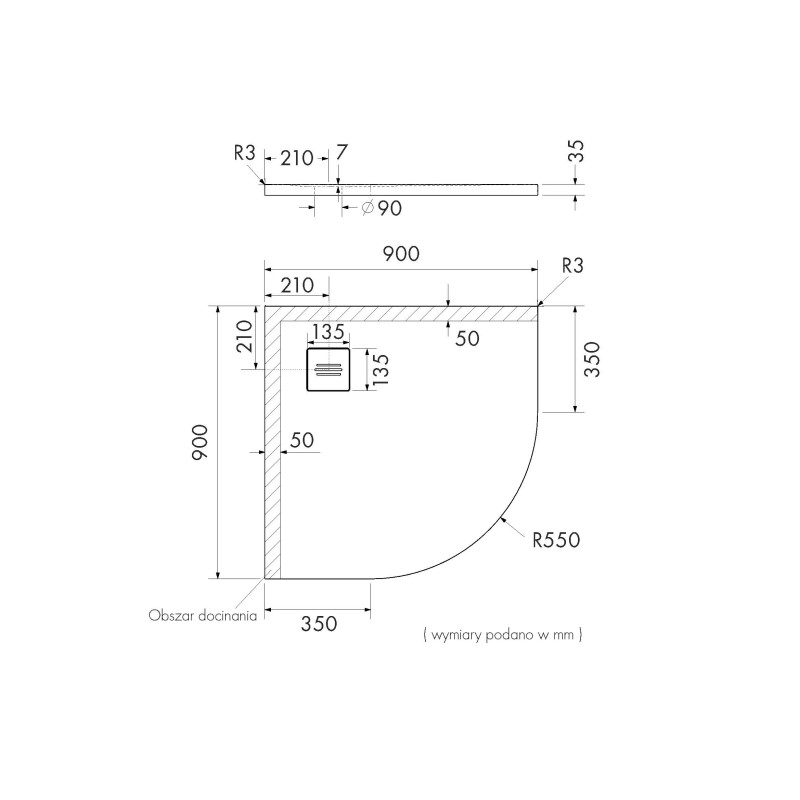 Schedline Brodzik kompozytowy Stabilsound Plus® Protos Cashemere Stone 90x90x3,5 cm R55, półokrągły, Gwarancja 15 lat