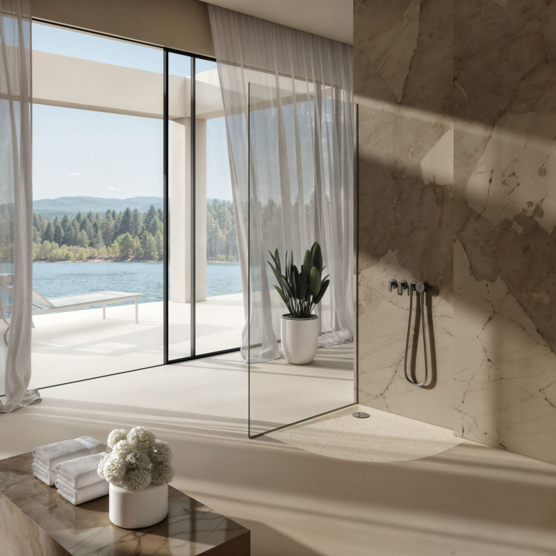 Schedline Brodzik kompozytowy Stabilsound Plus® Libra Cashmere Stone 80x80x3 cm R55, półokrągły, Gwarancja 15 lat