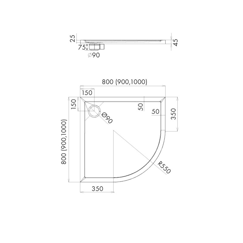 Schedline Brodzik akrylowy Sharper Black Stone 80x80x4,5 cm R55, półokrągły, Gwarancja 7 lat