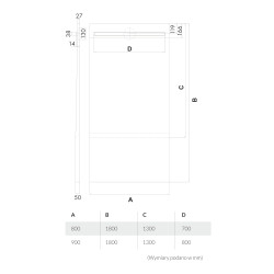 Brodzik podpytkowy Stabilsound Plus® 130+50x80x5/12,5 cm, prostokątny z maskownicą Slight-Steel