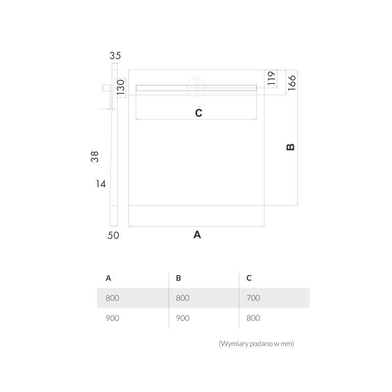 Brodzik podpytkowy Stabilsound Plus® 80x80x5/12,5 cm, kwadratowy z maskownicą Slight-Stamp