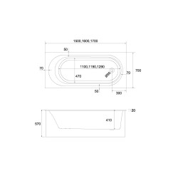 wanna akrylowa Stabilsound Plus® Artemis SET 170x75x57 cm, prostokątna z nośnikiem