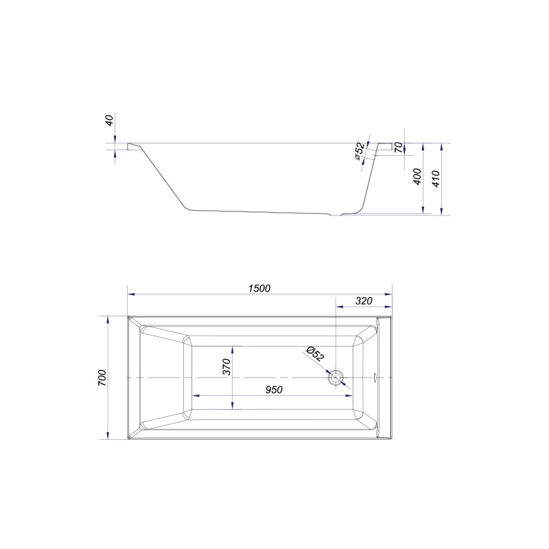 Cersanit Wanna Prostokątna Balinea 150X70 z białą Obudową i Syfonem