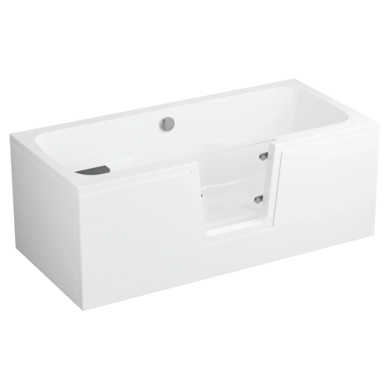 Polimat OVI Wanna 160x75 Akrylowa z białą obudową w zestawie z syfonem i nóżkami Drzwi prawostronne