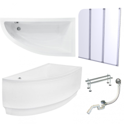 Wanna asymetryczna 140x70 Praktika Prawa + Obudowa + Parawan + Syfon