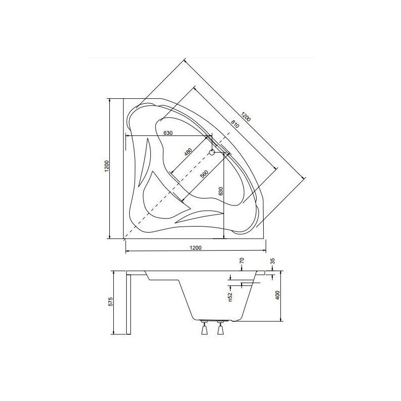 Wanna symetryczna 120x120 Mia + Obudowa + Parawan + Syfon