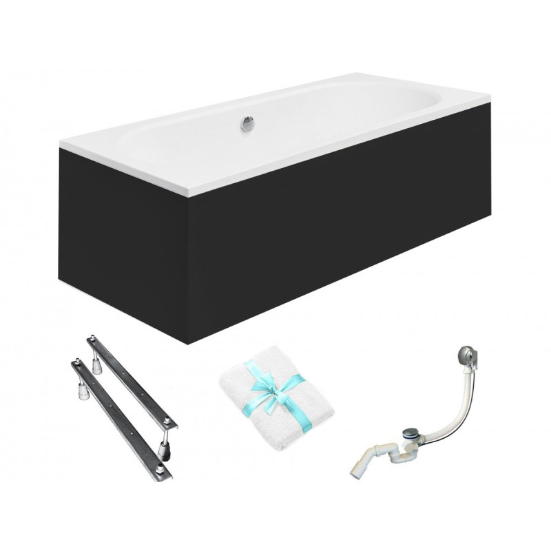 BESCO Wanna prostokątna 170x75 Vitae z czarną obudową + Syfon