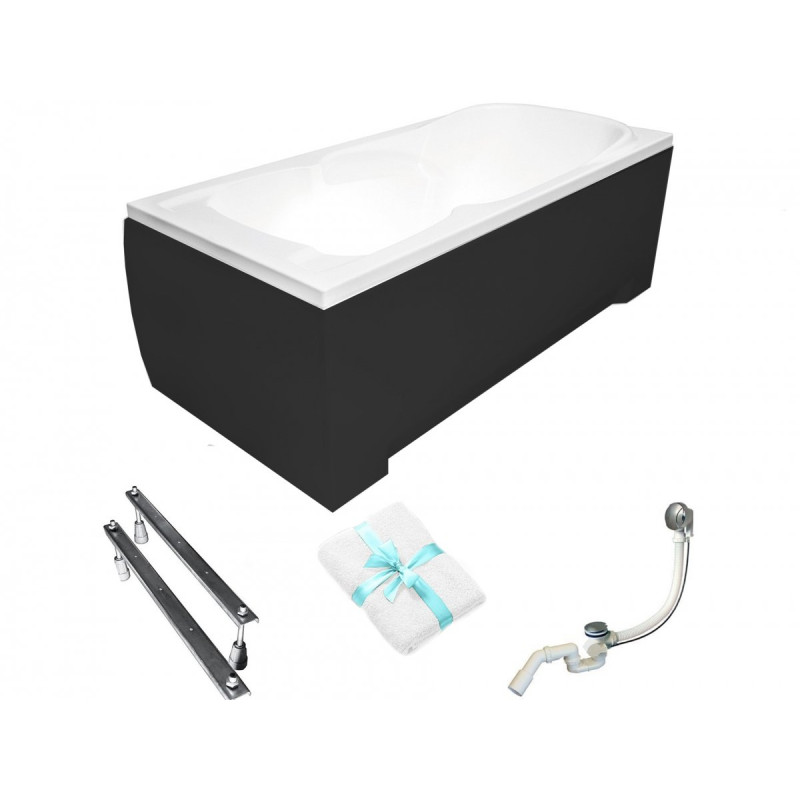BESCO Wanna 160x70 Majka Nova z czarną obudową + Syfon