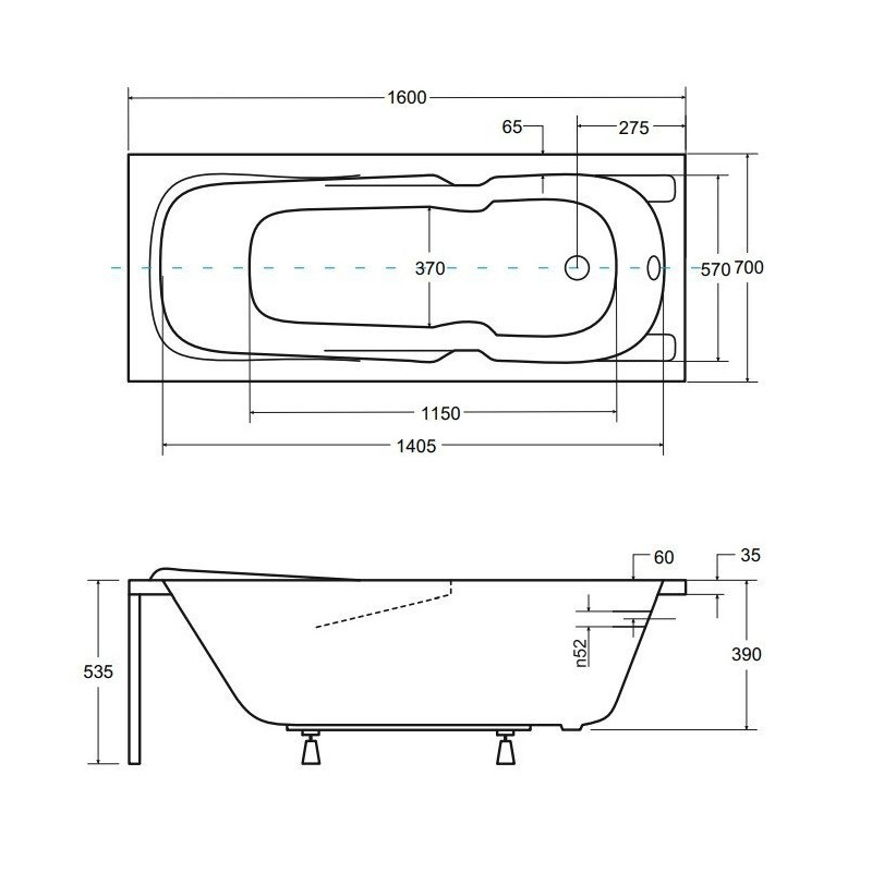 BESCO Wanna 160x70 Majka Nova z czarną obudową + Syfon