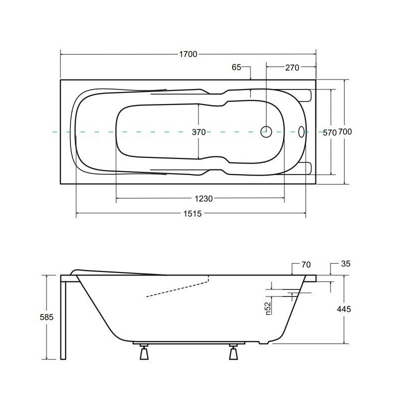 BESCO Wanna 170x70 Majka Nova z czarną obudową + Syfon